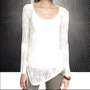 Express Lace Asymmetrical Hem Tunic Knitted 100% Rayon Super Soft White Sweater